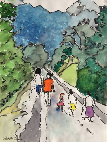 Balade sur la voie verte Dessin intitulée "Balade sur la voie…" par Camille Rouschmeyer, Œuvre d'art originale, Aquarelle