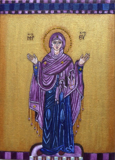 Peinture intitulée "Marie l'Orante" par Laure Barlet, Œuvre d'art originale, Huile