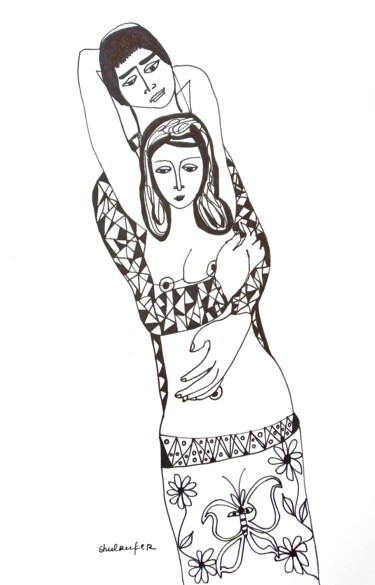 Drawing titled "lovers couple" by Janna Shulrufer, Original Artwork, Ink
