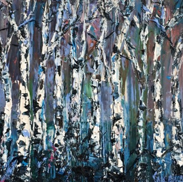 Birch Trees Impasto Oil Painting On Canvas Board Painting titled "Birch Trees Impasto…" by Vilma Gataveckiene, Original Artwork, Oil