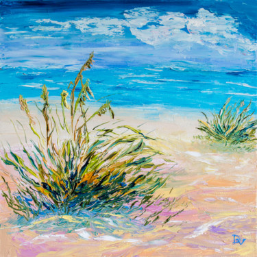「Grass on the shore」というタイトルの絵画 Vladyslav Durnievによって, オリジナルのアートワーク, オイル ウッドストレッチャーフレームにマウント