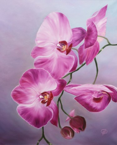 제목이 "Orchid Charm"인 미술작품 Natalie Demina로, 원작, 기름 나무 들것 프레임에 장착됨