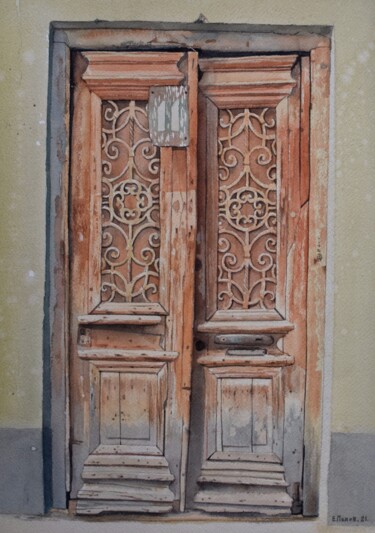 Peinture intitulée "Old door" par Eugene Panov, Œuvre d'art originale, Aquarelle