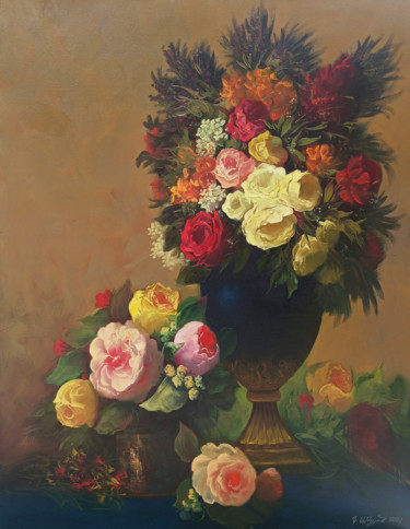绘画 标题为“Colorful roses (100…” 由Kamo Atoyan, 原创艺术品, 油 安装在木质担架架上