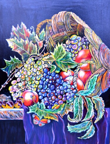 Painting titled "still life with gra…" by Svetlana Kunegina, Original Artwork, Oil