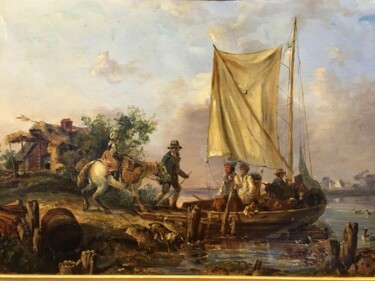 Peinture intitulée "Passage du gué" par Unknown Artist, Œuvre d'art originale, Huile Monté sur Châssis en bois