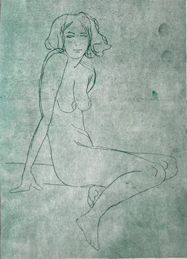 印花与版画 标题为“Girl taking a bath” 由Helena Kalná, 原创艺术品, Linocuts
