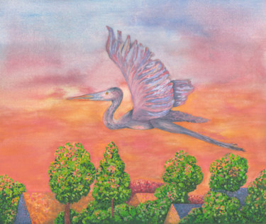 绘画 标题为“The flight of a gra…” 由Olga Dokuchaeva, 原创艺术品, 水彩 安装在纸板上