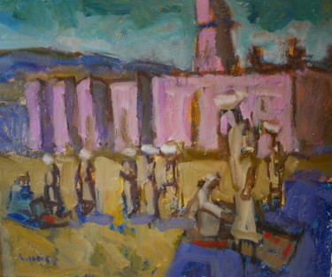 scene de marché en afrique Painting titled "scene de marché en…" by Gildas Cadic, Original Artwork, Oil