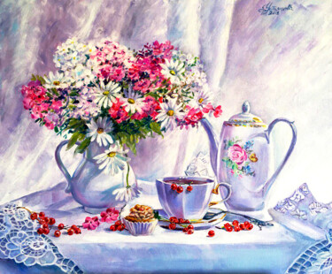 Bright morning Flowers in a Vase Oil Painting Painting titled "Bright morning Flow…" by Tatyana Ustyantseva, Original Artwork, Oil