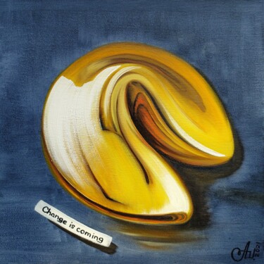 Fortune cookie Painting titled "Fortune cookie" by Anna Shabalova, Original Artwork, Oil Mounted on Wood Stretcher frame