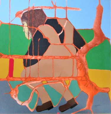 Solitaire sur un banc de parc Peinture intitulée "Solitaire sur un ba…" par Claude Gascon, Œuvre d'art originale, Acrylique
