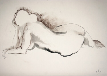 Vika. Nude art #21183 - original figurative sketch Rysunek zatytułowany „Vika. Nude art #211…” autorstwa Maria Shedrina, Oryginalna praca, Atrament