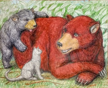 图画 标题为“The Cat's Bears” 由Edwin Loftus, 原创艺术品, 粉彩 安装在其他刚性面板上