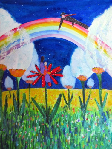 sur un arc en ciel Peinture intitulée "sur un arc en ciel" par Ludovic Catry, Œuvre d'art originale, Acrylique