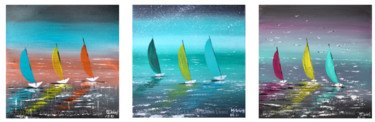 Malerei mit dem Titel "Triptyque voiles" von Marie-Pascale Le Goff (L’île à L’eau), Original-Kunstwerk, Acryl