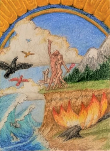 The Five Elements Dessin intitulée "The Five Elements" par Edwin Loftus, Œuvre d'art originale, Crayon Monté sur Autre panneau rigide