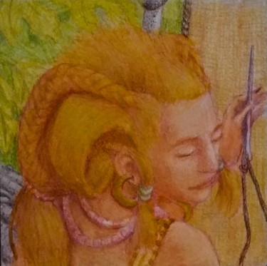Dessin intitulée "The Weaver" par Edwin Loftus, Œuvre d'art originale, Crayon Monté sur Autre panneau rigide