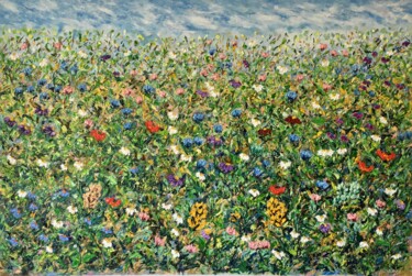 Large Flower Meadow Impasto Oil Painting On Canvas Original 제목이 "Large Flower Meadow…"인 미술작품 Vilma Gataveckiene로, 원작, 기름