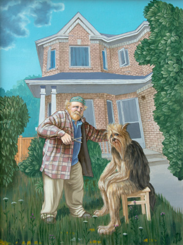 Peinture intitulée "Outdoor Dog Groomin…" par Victor Molev, Œuvre d'art originale, Huile Monté sur Châssis en bois