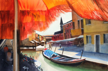 A Burano Peinture intitulée "A Burano" par Adyne Gohy, Œuvre d'art originale, Aquarelle