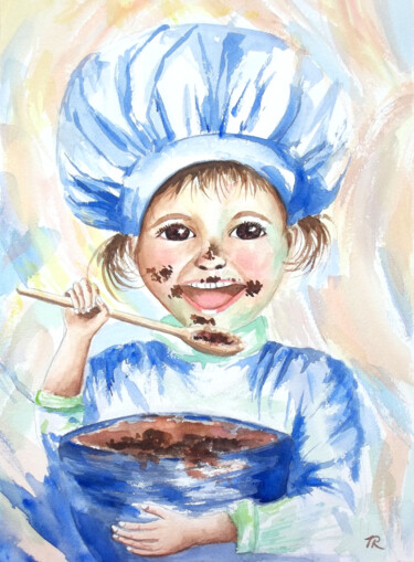 Aquarelle originale et unique, intitulée: Jeune cuisinière Peinture intitulée "Aquarelle originale…" par Isabelle Redonnet, Œuvre d'art originale, Aquarelle