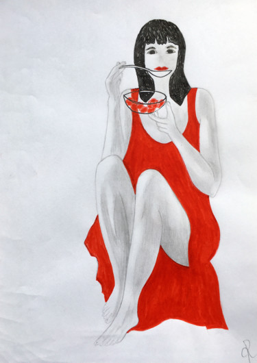 图画 标题为“Fruits rouges” 由Camille Rouschmeyer, 原创艺术品, 铅笔