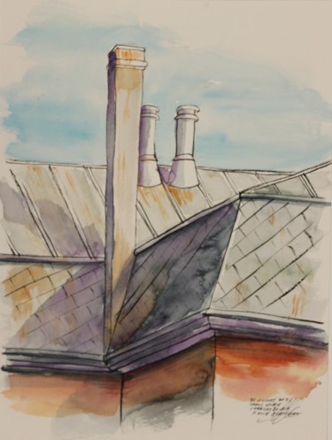 Toiture au trait-carré de Charlesbourg Dessin intitulée "Toiture au trait-ca…" par René Blanchet, Œuvre d'art originale, Encre