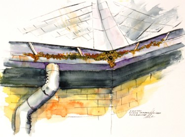 Gouttière remplie de feuilles au domaine Cataraqui de Québec Drawing titled "Gouttière remplie d…" by René Blanchet, Original Artwork, Ink
