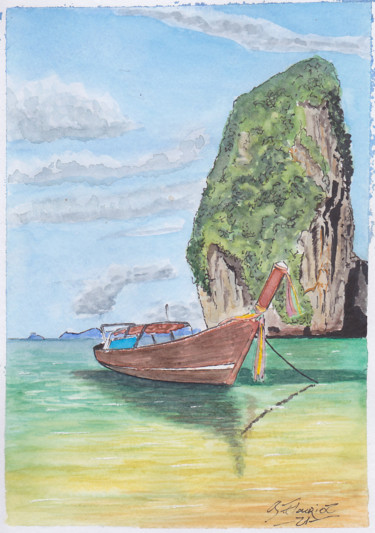 Sampang en baie d'Ha Long Malarstwo zatytułowany „Sampang en baie d'H…” autorstwa Guillaume Flouriot, Oryginalna praca, Akwarela
