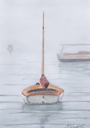 Mouillage dans la brume Pintura intitulada "Mouillage dans la b…" por Guillaume Flouriot, Obras de arte originais, Aquarela