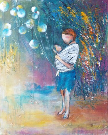 绘画 标题为“La mère et l'enfant” 由Bea Madelenat, 原创艺术品, 丙烯 安装在木质担架架上