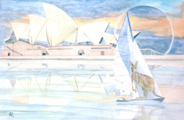 Aquarelle originale et unique, intitulée: Sydney Peinture intitulée "Aquarelle originale…" par Isabelle Redonnet, Œuvre d'art originale, Aquarelle