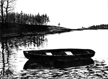 图画 标题为“Landscape with a Bo…” 由Владимир Абаимов, 原创艺术品, 墨