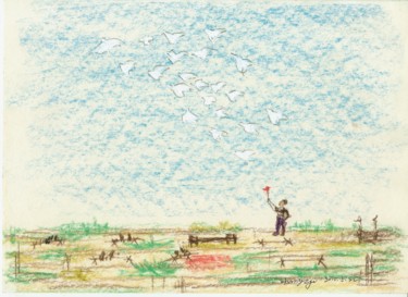 绘画 标题为“放鸽子” 由怡 张, 原创艺术品, 粉笔