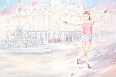 Aquarelle originale et unique, intitulée: Roller skating Peinture intitulée "Aquarelle originale…" par Isabelle Redonnet, Œuvre d'art originale, Aquarelle
