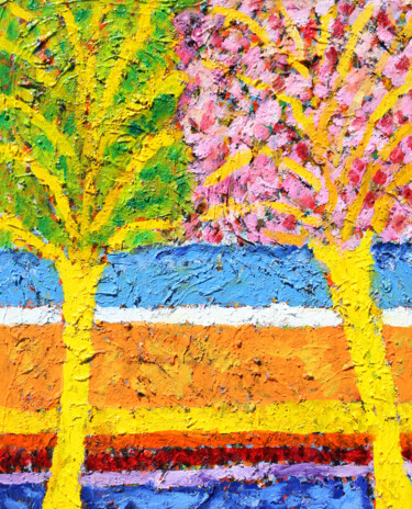 제목이 "Tree curtains"인 미술작품 Jean Mirre로, 원작, 기름 나무 들것 프레임에 장착됨