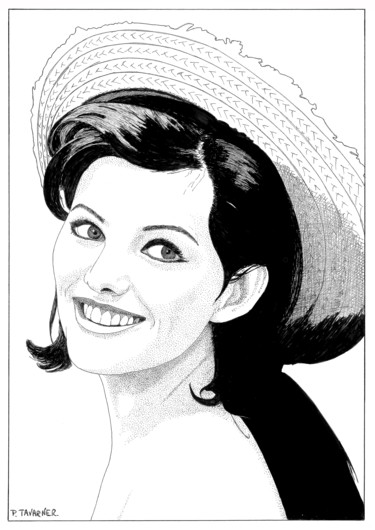 Dessin intitulée "Claudia Cardinale" par Pascal Tavarner, Œuvre d'art originale, Encre