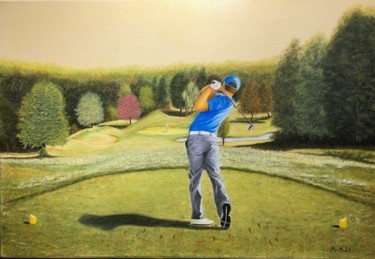 绘画 标题为“Golfeur 2” 由Manuel Monteiro, 原创艺术品, 油 安装在木质担架架上