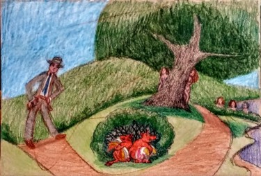 Drawing titled "Roger's Eventful Day" by Edwin Loftus, Original Artwork, Pencil Mounted on Other rigid panel