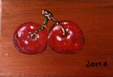 Peinture intitulée "Deux cerises ." par Bertrand Jost, Œuvre d'art originale, Acrylique Monté sur Châssis en bois