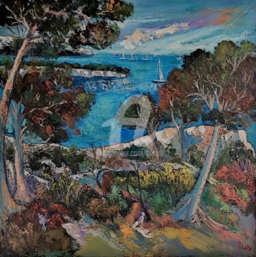 Peinture intitulée "Bleu Méditerranée" par Milorv, Œuvre d'art originale, Huile