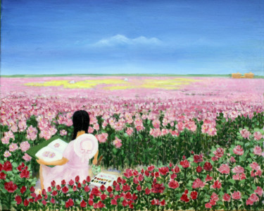 绘画 标题为“花田写生” 由怡 张, 原创艺术品, 油