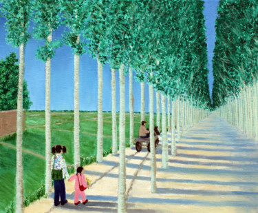 绘画 标题为“放学路上” 由怡 张, 原创艺术品, 油