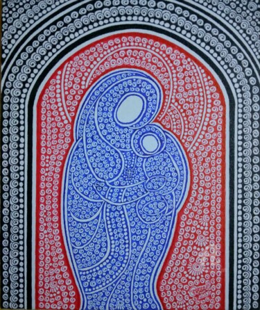 图画 标题为“Mother Mary & Jesus…” 由Purushottam Suryakant Agashe, 原创艺术品, 墨 安装在纸板上