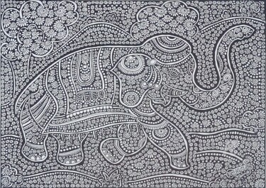 Elephant Dessin intitulée "Elephant" par Purushottam Suryakant Agashe, Œuvre d'art originale, Encre Monté sur Carton