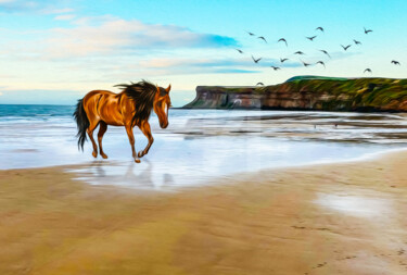 数字艺术 标题为“Horse running along…” 由Ievgeniia Bidiuk, 原创艺术品, 数字油画