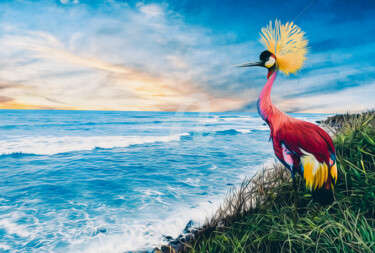 数字艺术 标题为“Crown Crane.” 由Ievgeniia Bidiuk, 原创艺术品, 数字油画