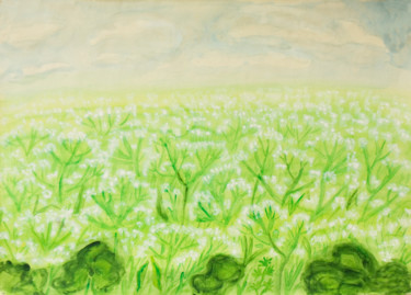 White meadow in blossom Ζωγραφική με τίτλο "White meadow in blo…" από Irina Afonskaya, Αυθεντικά έργα τέχνης, Ακουαρέλα