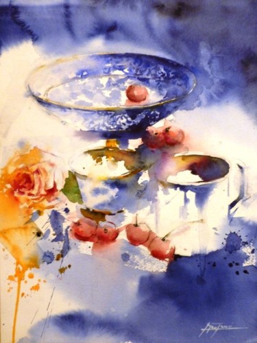 「nature morte 2」というタイトルの絵画 Jean Senterreによって, オリジナルのアートワーク, 水彩画